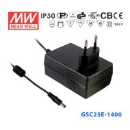 GSC25E-1400  25W  9~18V 1400mA 恒流輸出帶PFC功能塑殼墻插型LED專用適配器電源