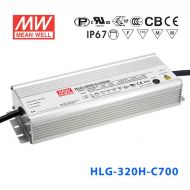 HLG-320H-C700D2 320W 寬范圍輸入 214~428V 700mA  強(qiáng)耐環(huán)境高壓恒流輸出PFC高效鋁殼IP67防水LED電源