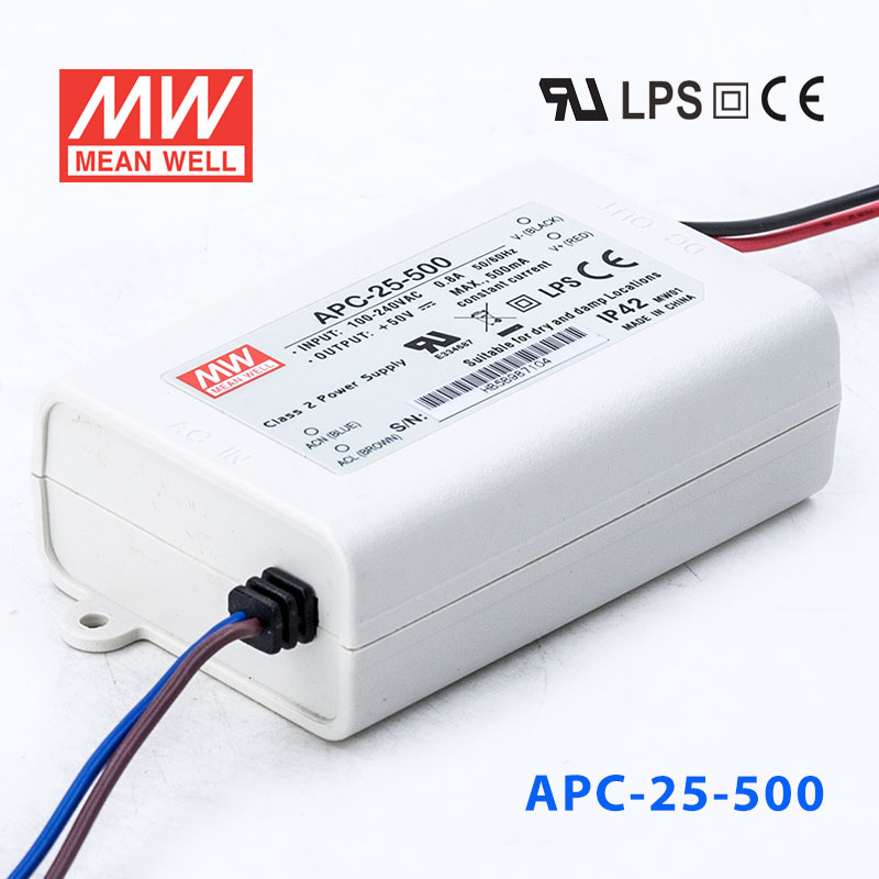 APC-25-500 25W 15-50V    500mA 明緯牌恒流輸出防水塑殼LED照明電源 